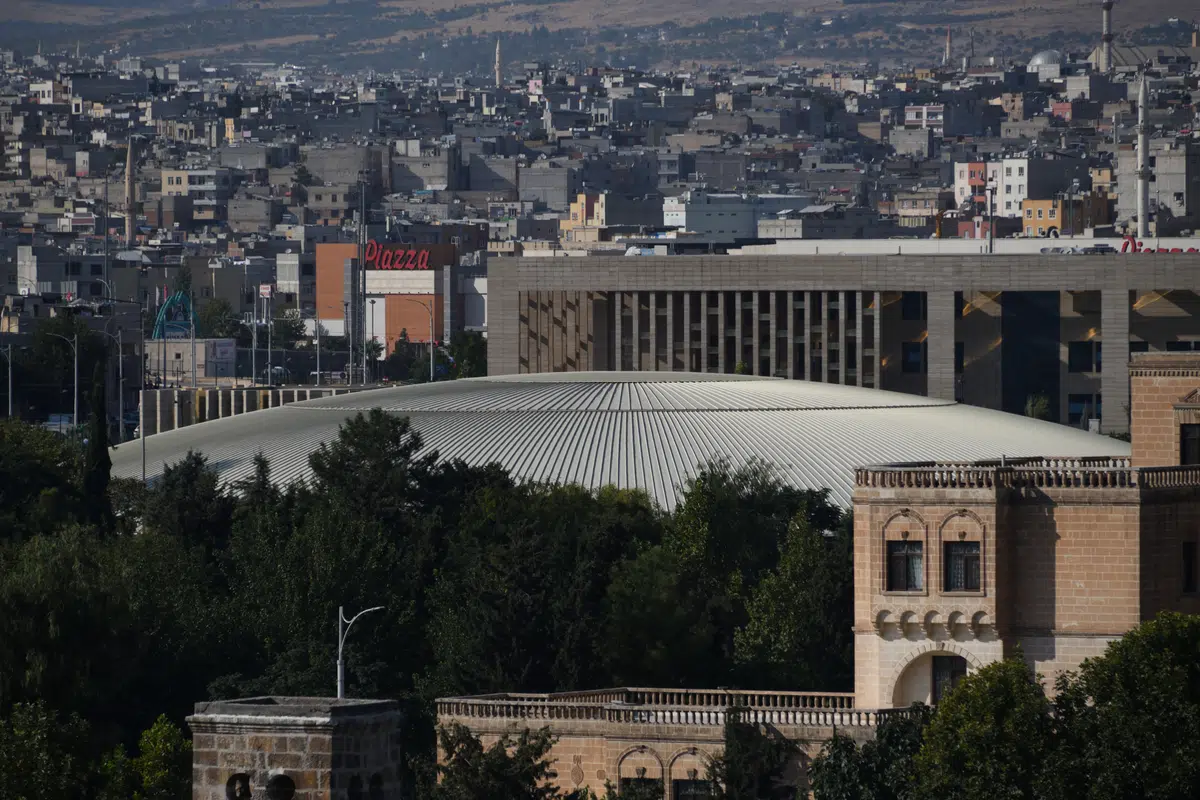 The Archaeology Museum and museum park seen from Şanlıurfa Castle.