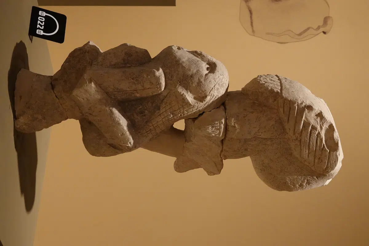 A carved head from Nevalı Çori in the Şanlıurfa Archaeology Museum.